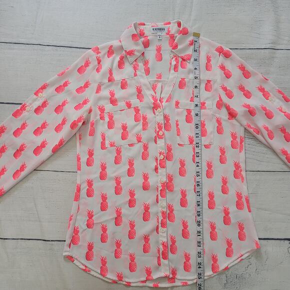 Express Size XS Portofino Shirt Neon Pink Pineapple Print Button Front - Picture 4 of 8